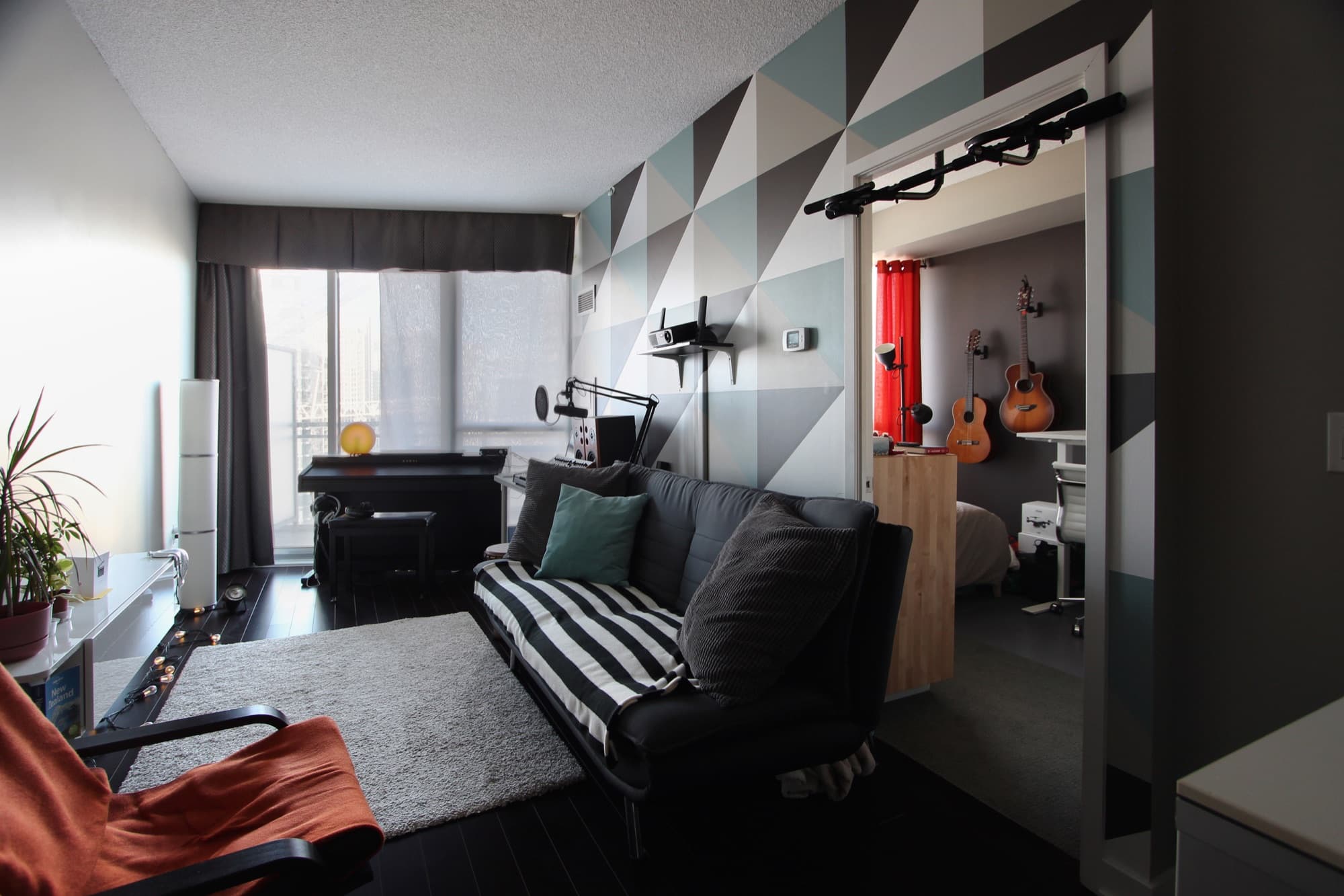 Quiet Composition — the living room after the mural was installed.